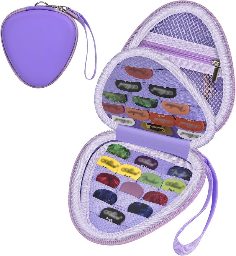 Comecase Guitar Picks Holder Case for Acoustic Electric Guitar Holds Over 39 Packs, Variety Pack Bass Picks Storage Pouch Organizer, Guitar Plectrums Bag with Mesh Pocket for Other Accessories - Purple - Image 1